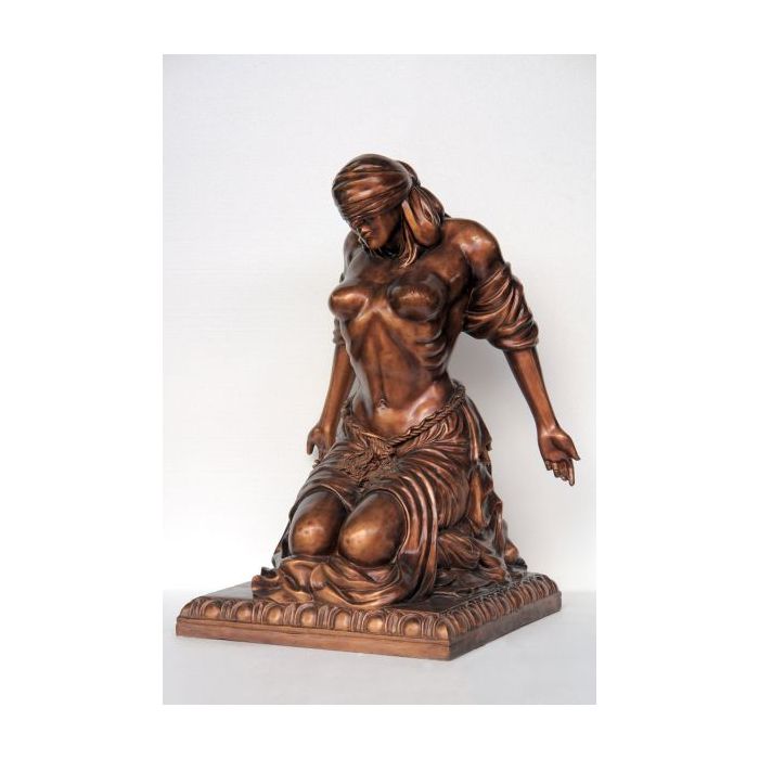 Kniende Lady mit verbundenen Augen Bronze lebensgroß Deko- & Werbefigur