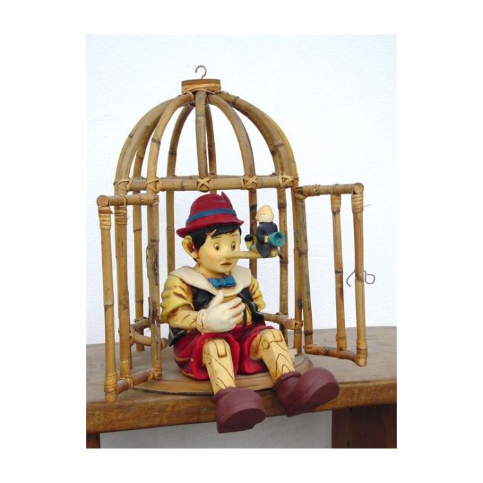 Pinocchio in Käfig weinend verkleinert Dekorationsfigur