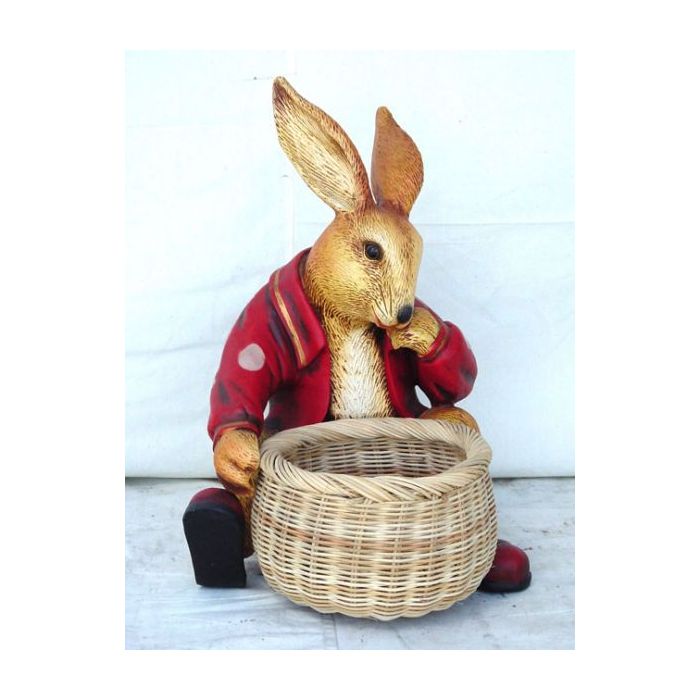 Nachdenklicher Osterhase mit Körbchen lebensgroß Dekorationsfigur