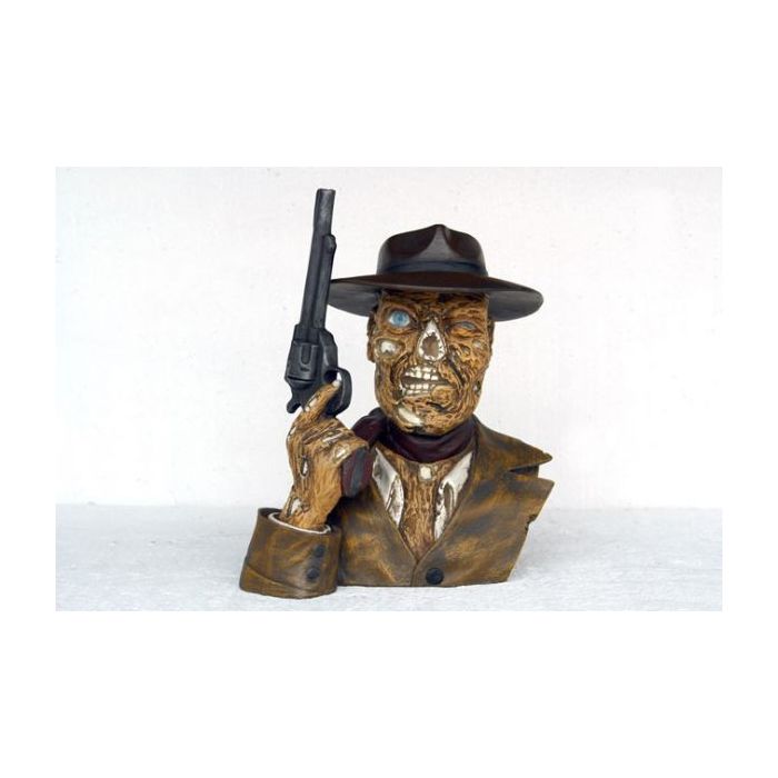 Cowboykopf mit Revolver lebensgroß Dekorationsfigur