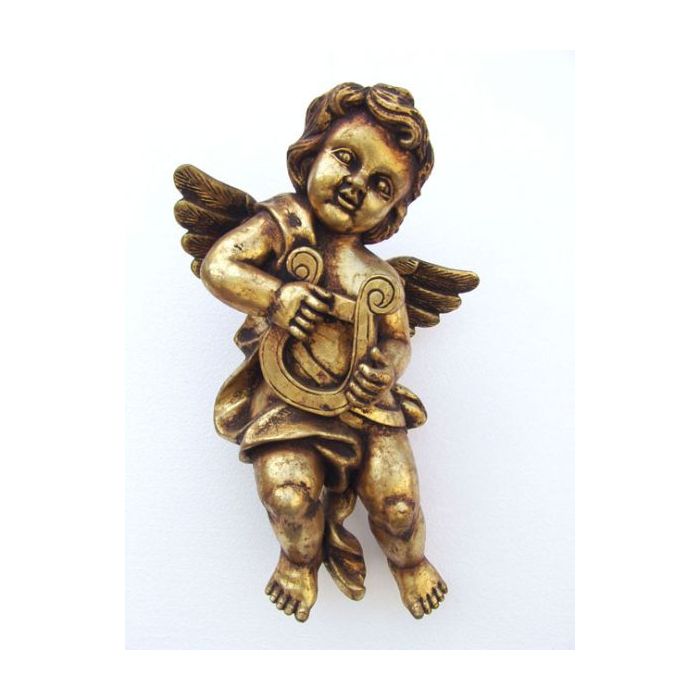 Engelputte hängend mit Harfe gold verkleinert Dekorationsfigur