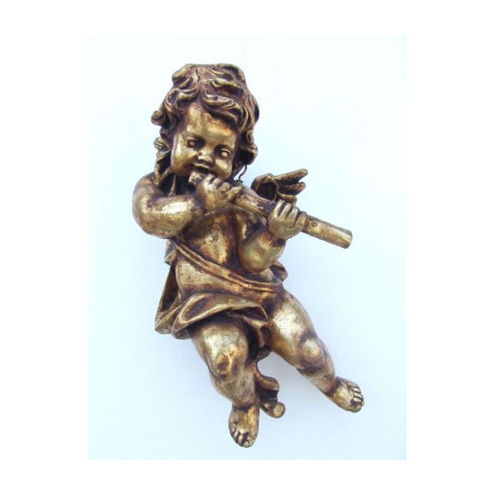 Engelputte hängend mit Flöte gold verkleinert Dekorationsfigur