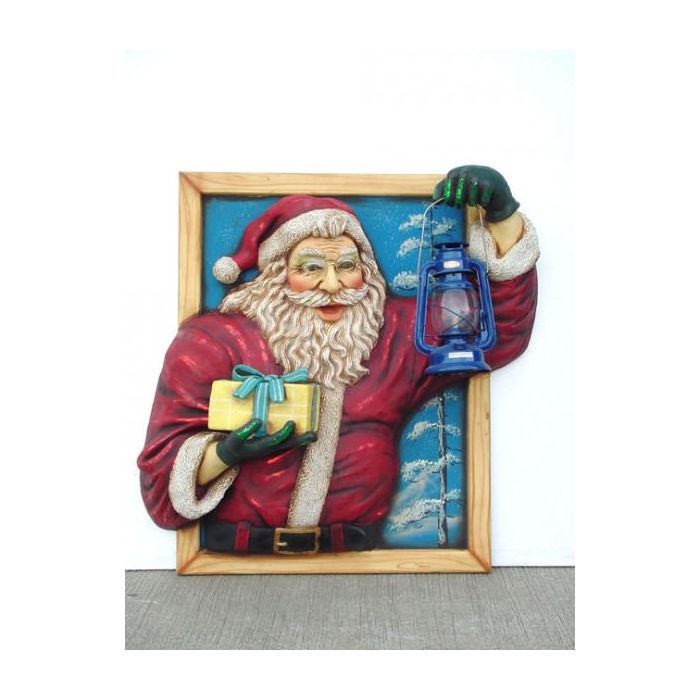Weihnachtsmann im Fenster mit Öllaterne verkleinert Dekorationsfigur