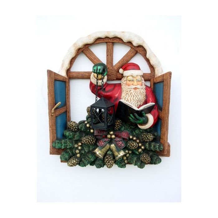 Weihnachtsmann im geöffneten Fenster mit Laterne verkleinert Dekorationsfigur