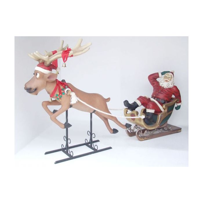 Lustiger Rentierschlitten mit Weihnachtsmann lebensgroß Deko- & Werbefigur