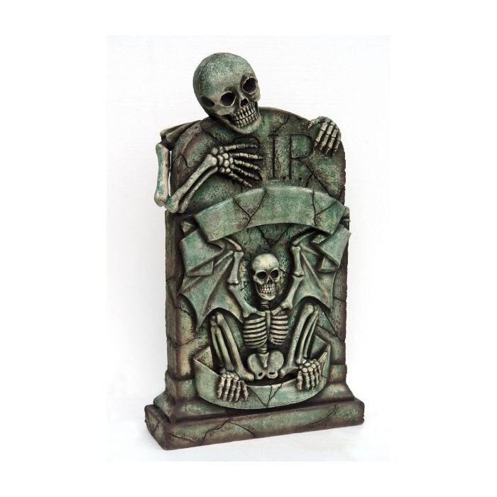 Grabstein mit Skelett lebensgroß Dekorationsfigur