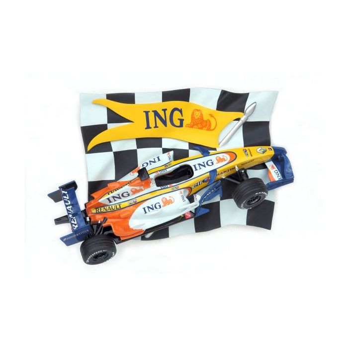 Rennflagge mit Formel 1 Wagen Blau verkleinert Dekorationsfigur
