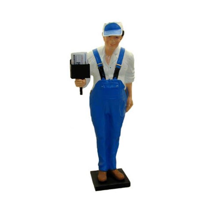 Mechaniker mit Prospekthalter lebensgroß Deko- & Werbefigur