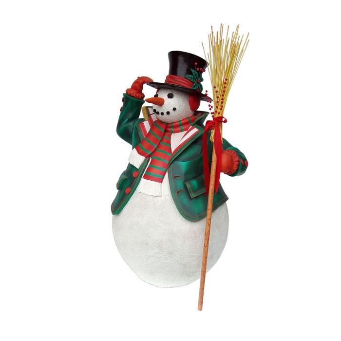 großer Schneemann mit Hut und Besen lebensgroß Deko- & Werbefigur