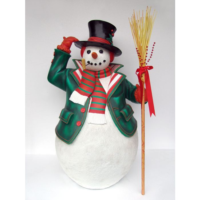großer Schneemann mit Hut und Besen lebensgroß Deko- & Werbefigur
