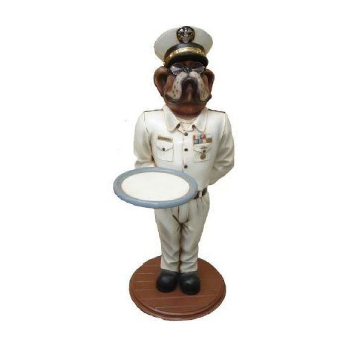 Hund Bulldogge als Admiral lebensgroß Dekorationsfigur