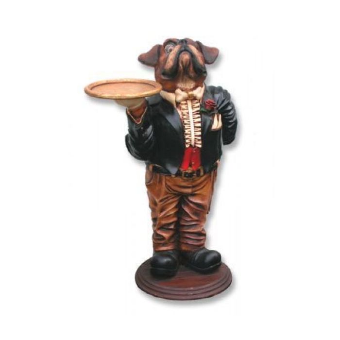 Hund als Buttler lebensgroß Dekorationsfigur
