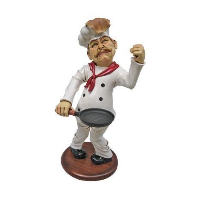 Koch mit Pfannnkuchen verkleinert Dekorationsfigur
