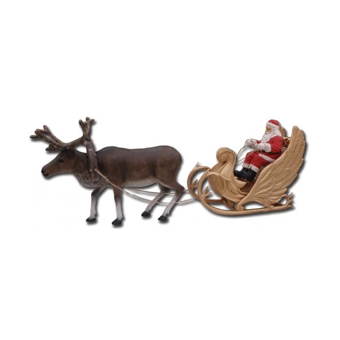 Weihnachtsschlitten zusammen mit Rentier lebensgroß Deko- & Werbefigur