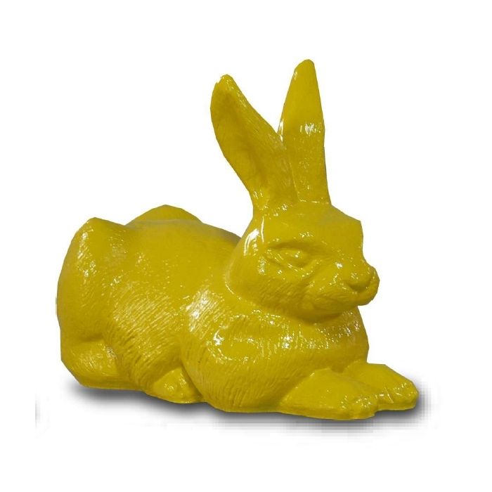 Liegender Hase gelb lebensgroß Dekorationsfigur