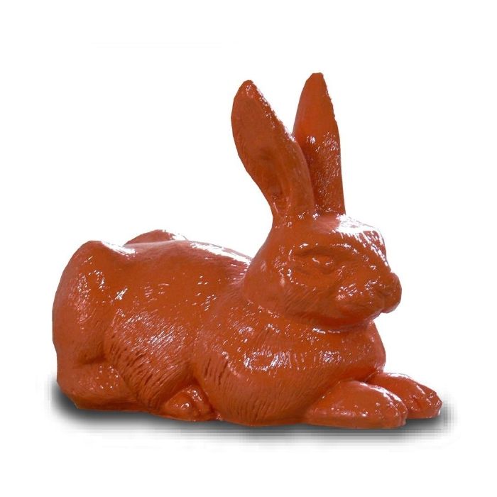 Liegender Hase orange lebensgroß Dekorationsfigur