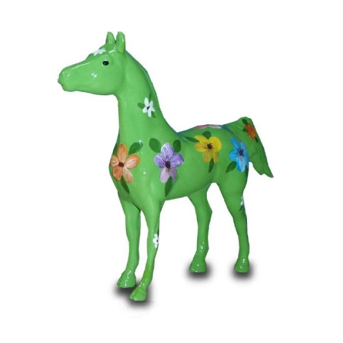 Modernes Pferd mit dekorativer Blumenbemalung grün lebensgroß Dekorationsfigur
