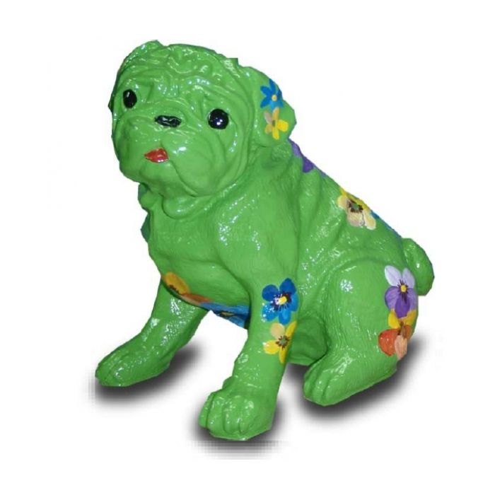 Mops grün mit dekorativer Blumenbemalung lebensgroß Dekorationsfigur