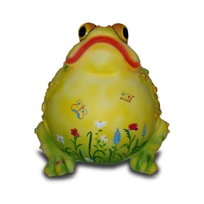 Dicker aufgeblaener Frosch mit dekorativer Blumenbemalung gelb verkleinert Dekorationsfigur