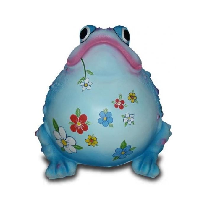 Dicker aufgeblaener Frosch mit dekorativer Blumenbemalung blau verkleinert Dekorationsfigur