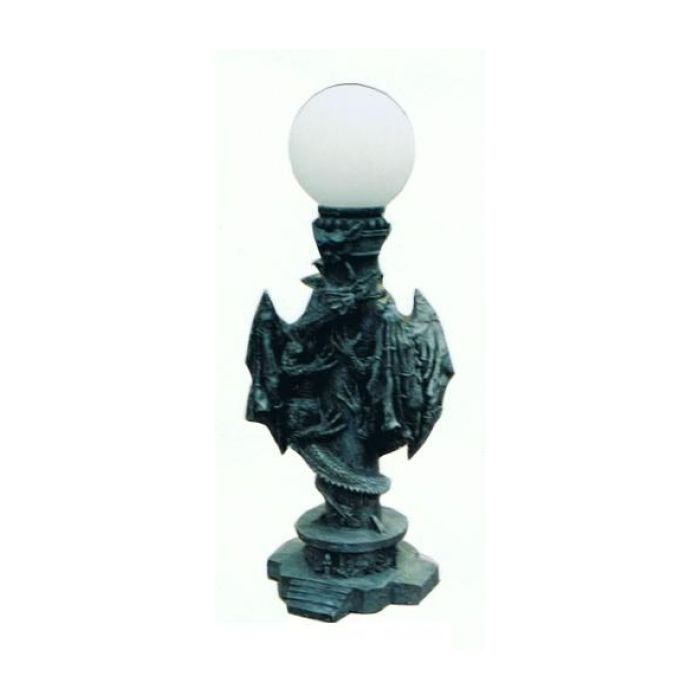 Stehlampe mit Drachen an der Säule und Kugelglas verkleinert Beleuchtung