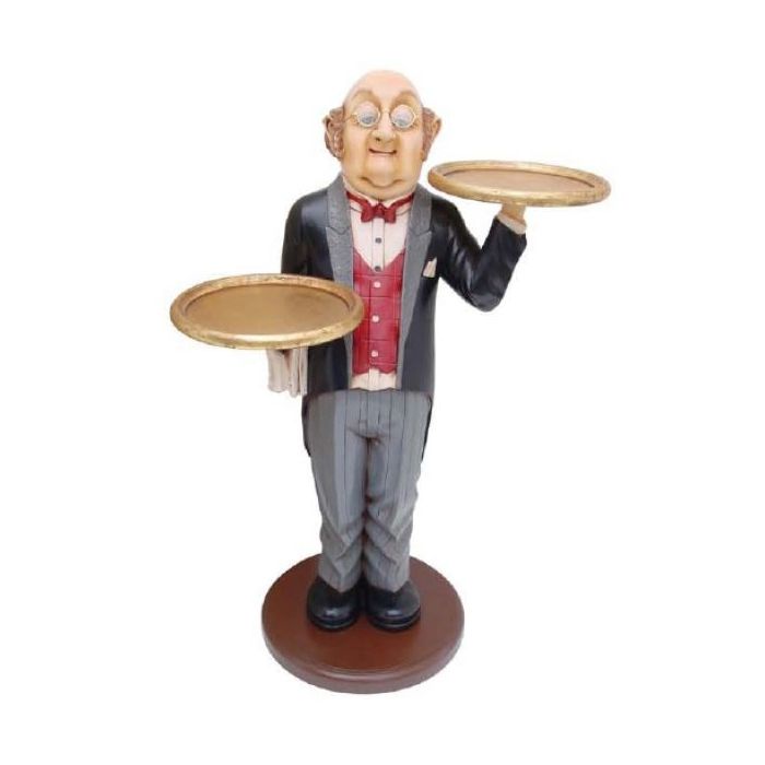 Kellner mit 2 Tabletts verkleinert Dekorationsfigur