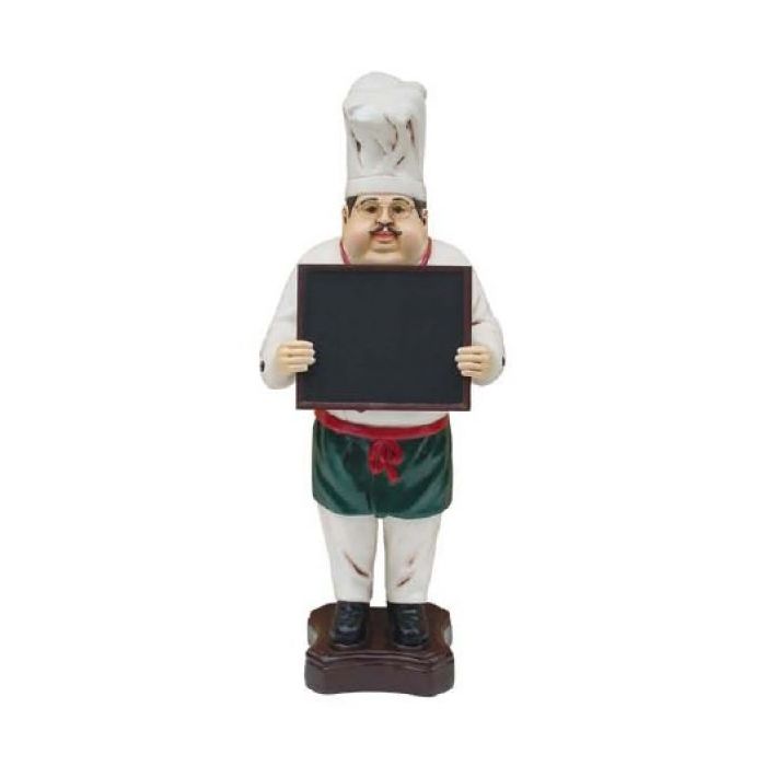 Koch hält Menütafel verkleinert Deko- & Werbefigur