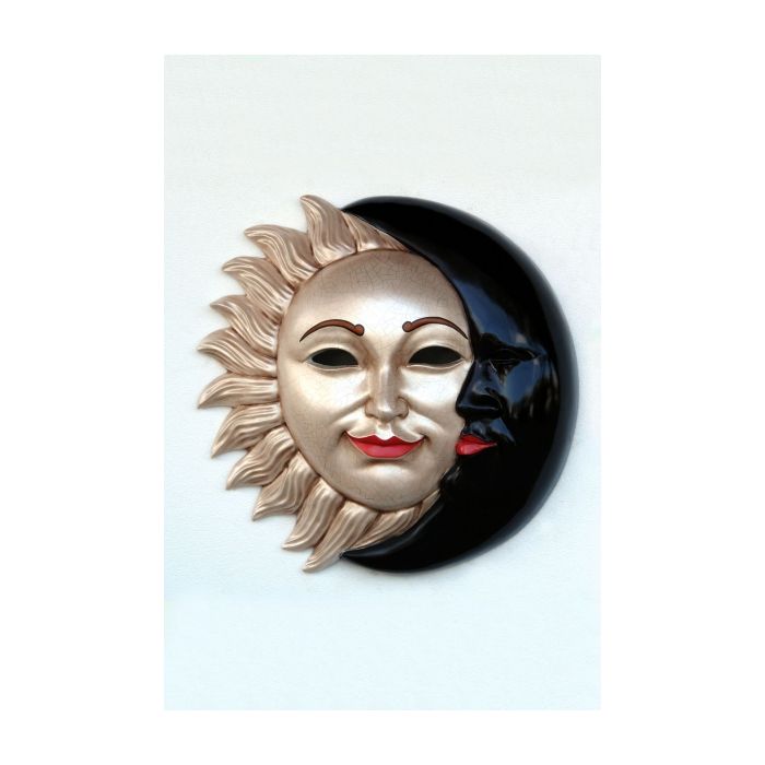 Maske Sonne-Mond Weißgold-Schwarz lebensgroß Dekorationsfigur