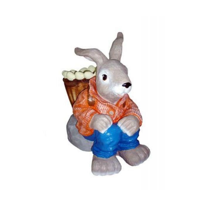 Hase hockend mit Korb lebensgroß Dekorationsfigur