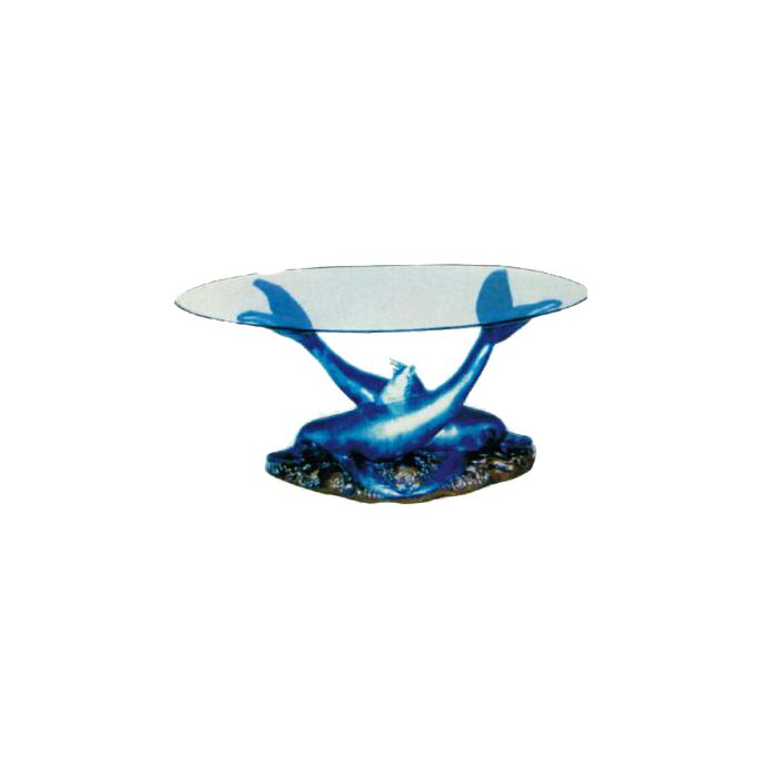 Glastisch mit Delfinen verkleinert Tisch