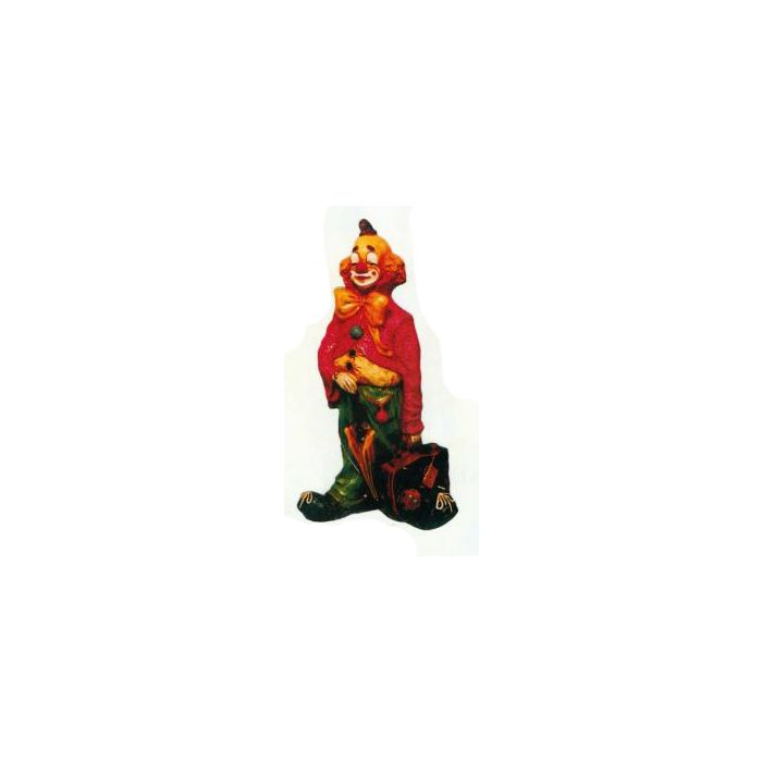 trauriger Clown klein mit offenem Koffer verkleinert Dekorationsfigur