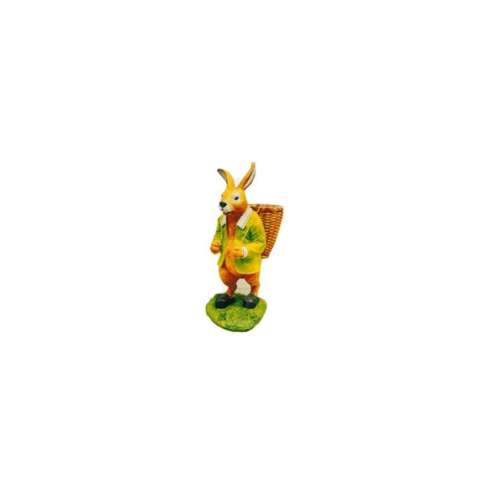 laufender Osterhase mit grünem Hemd und Korb vergrößert Dekorationsfigur