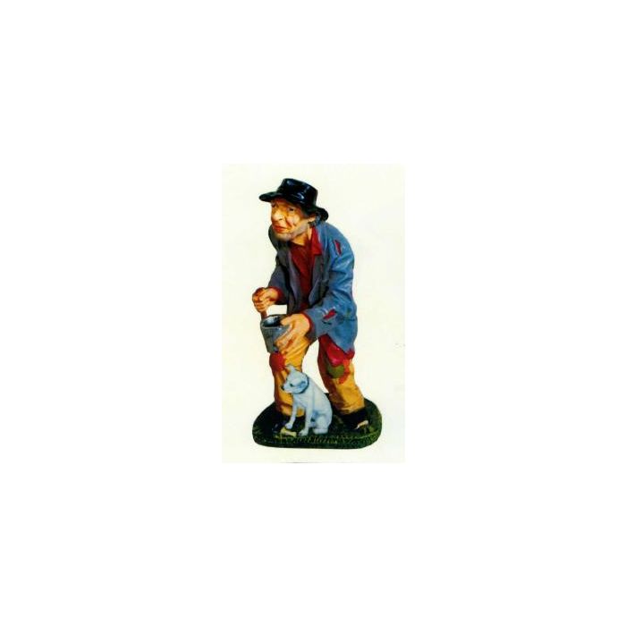 Bettler mit Becher und Stock und Hund verkleinert Dekorationsfigur
