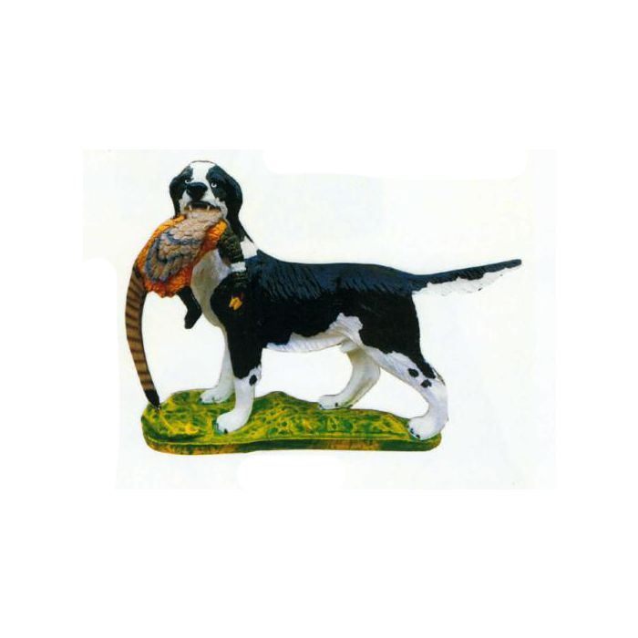 Jagdhund schwarz weiß mit Rebhuhn lebensgroß Dekorationsfigur