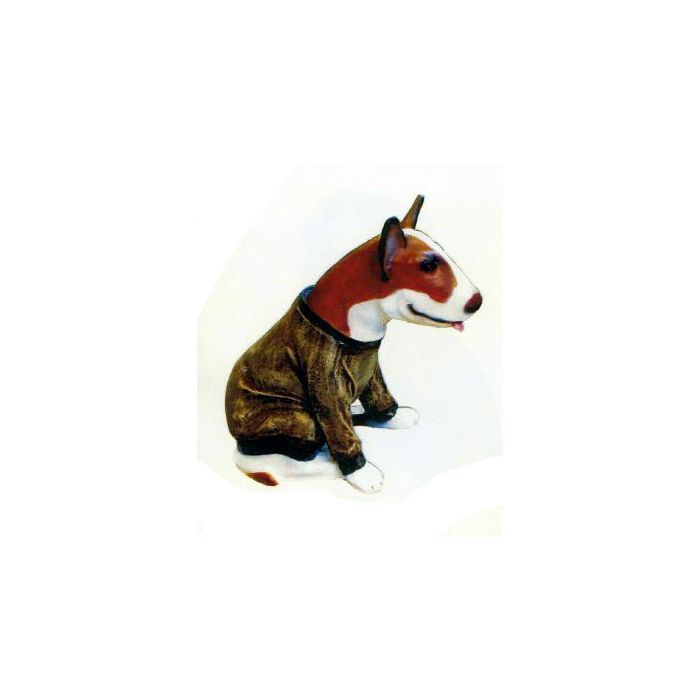 Kampfhund Bullterrier sitzend mit Pullover lebensgroß Dekorationsfigur