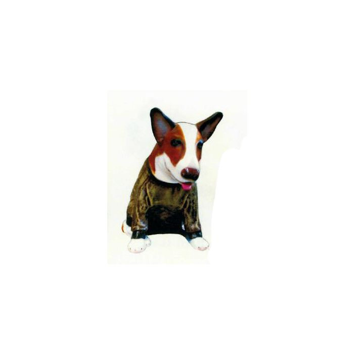 Kampfhund Bullterrier sitzend mit Pullover lebensgroß Dekorationsfigur