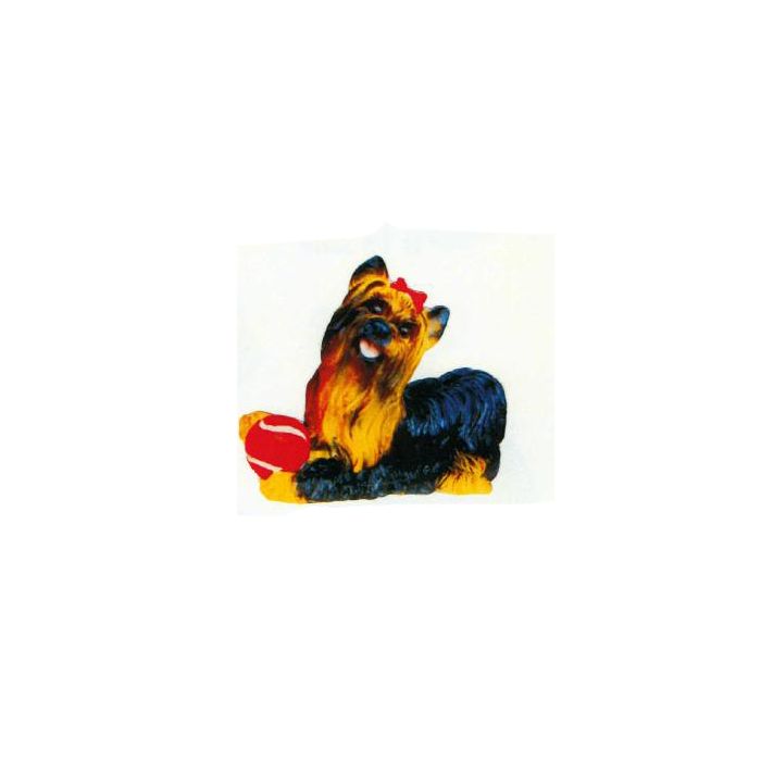 Yorkshire Terrier liegend mit Ball lebensgroß Dekorationsfigur