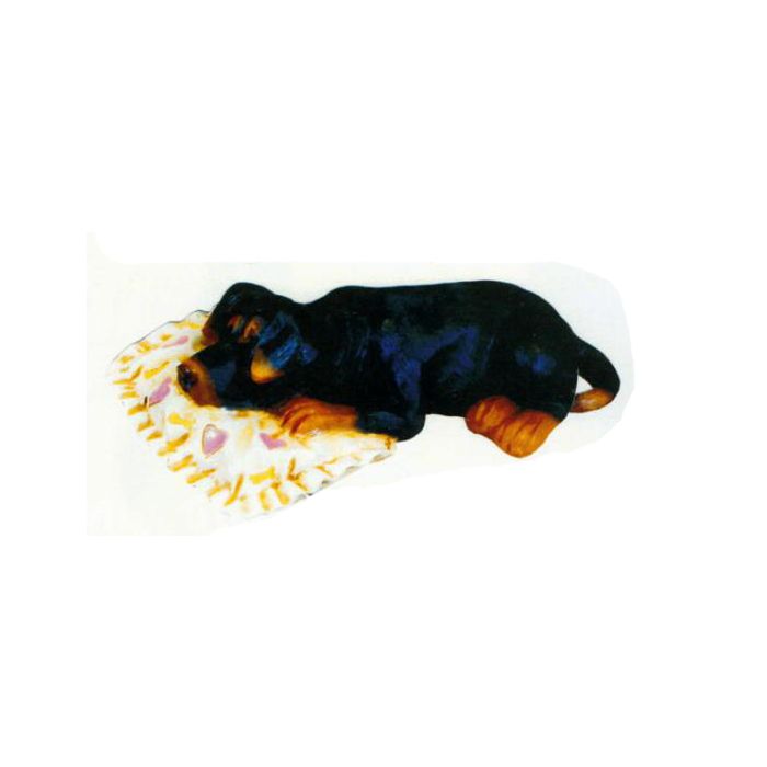 Rottweiler Welpen liegend auf Kissen lebensgroß Dekorationsfigur