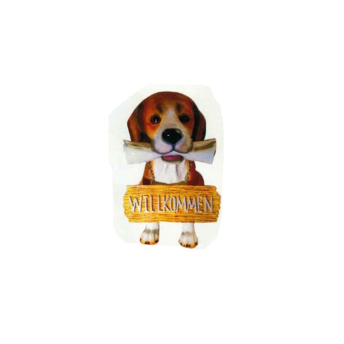 Beagle sitzend mit Willkommensschild lebensgroß Dekorationsfigur
