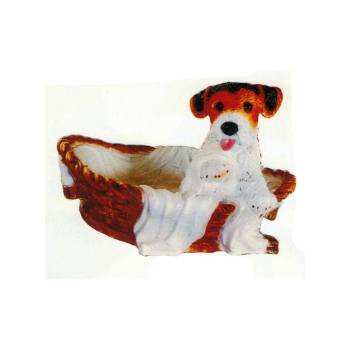 Jack Russell Terrier im Körbchen lebensgroß Dekorationsfigur