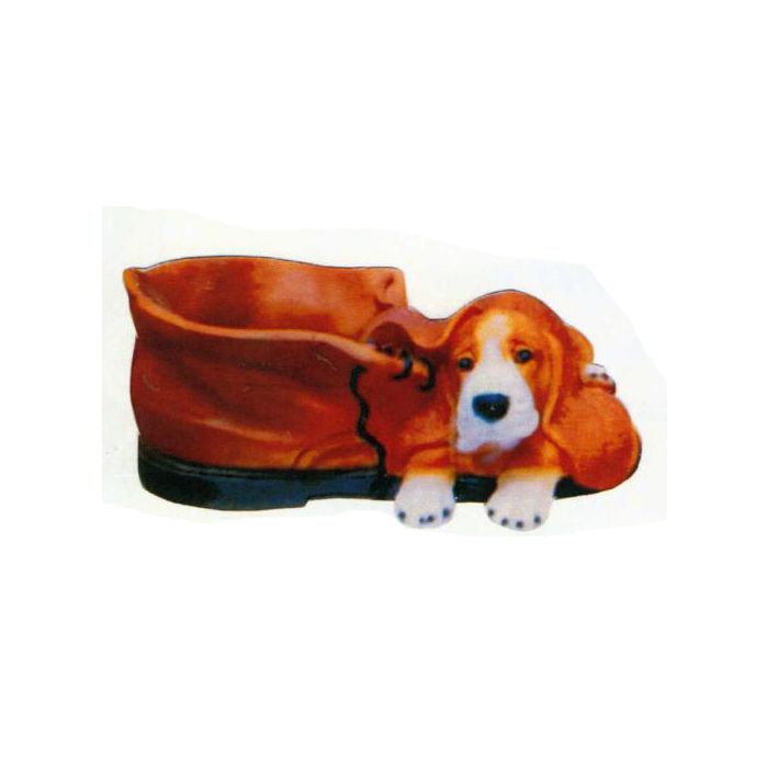 Beagle liegend auf Schuh lebensgroß Dekorationsfigur