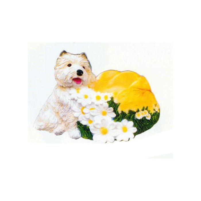 West Highland Terrier mit Blumenkörbchen lebensgroß Dekorationsfigur