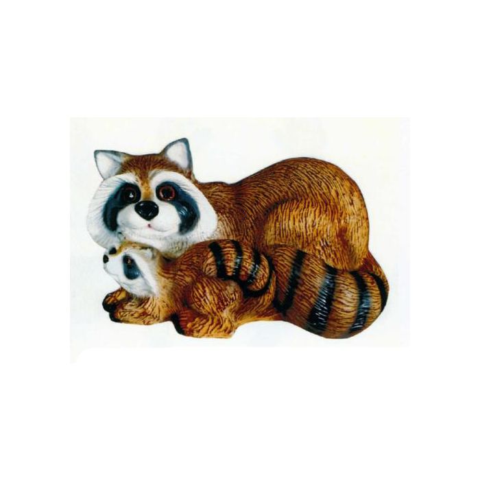 Waschbär mit Kind lebensgroß Dekorationsfigur