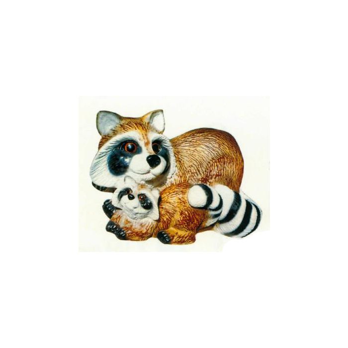 Waschbär mit Kind lebensgroß Dekorationsfigur