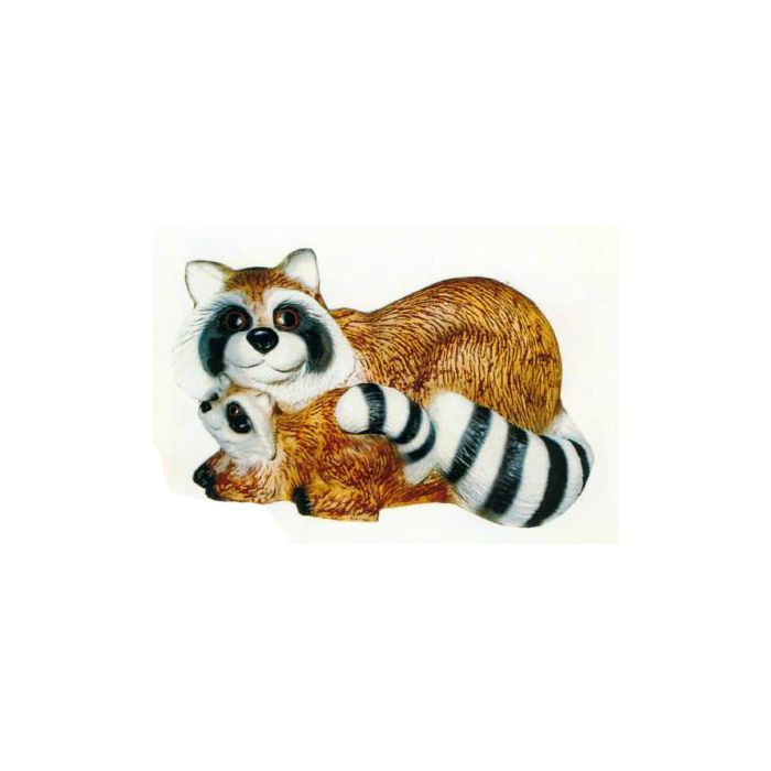 Waschbär mit Kind lebensgroß Dekorationsfigur
