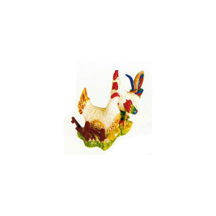 SET Huhn mit Hahn auf Wiese bunt lebensgroß Dekorationsfigur