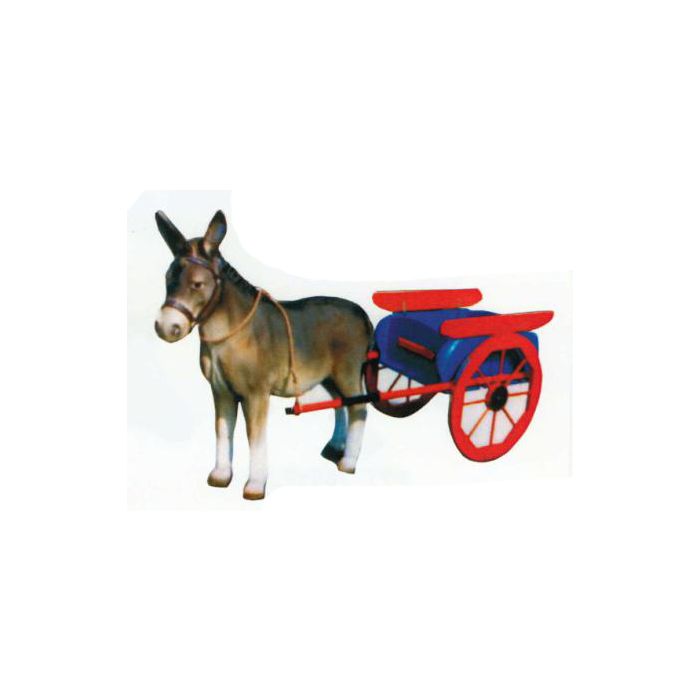Esel mit buntem Zugwagen lebensgroß Dekorationsfigur