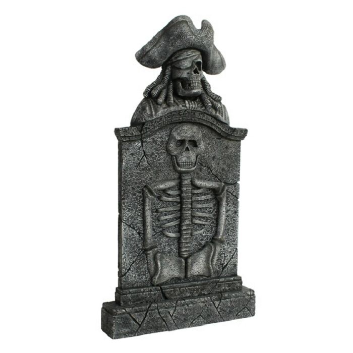Piratenskelett Grabstein mit Skelett lebensgroß Dekorationsfigur