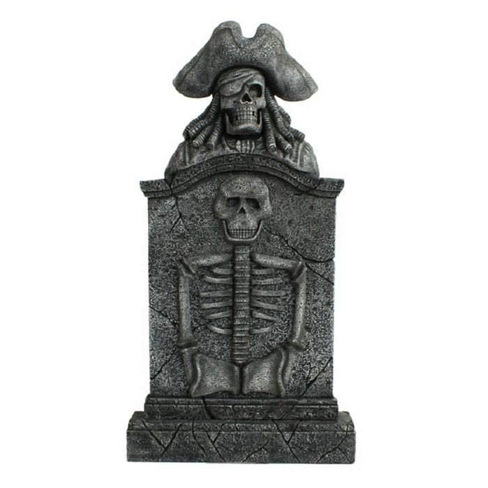 Piratenskelett Grabstein mit Skelett lebensgroß Dekorationsfigur