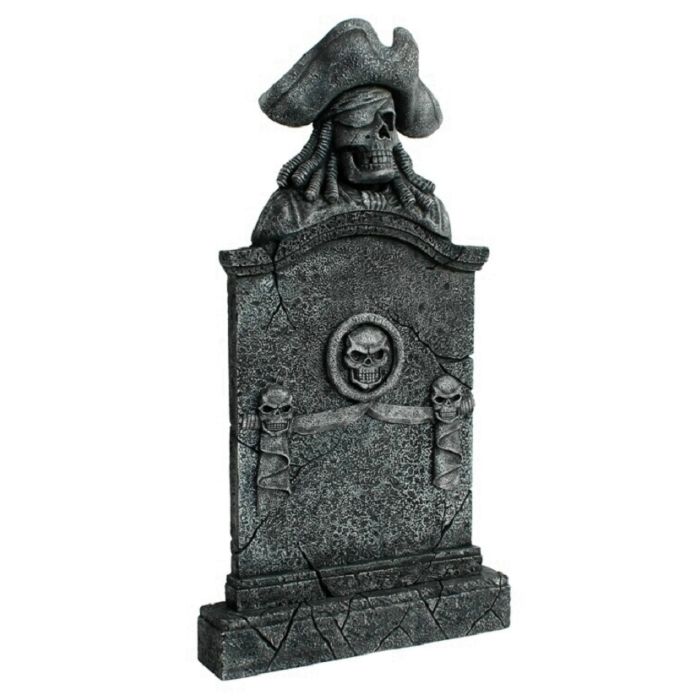 Piratenskelett Grabstein mit Totenköpfen lebensgroß Dekorationsfigur